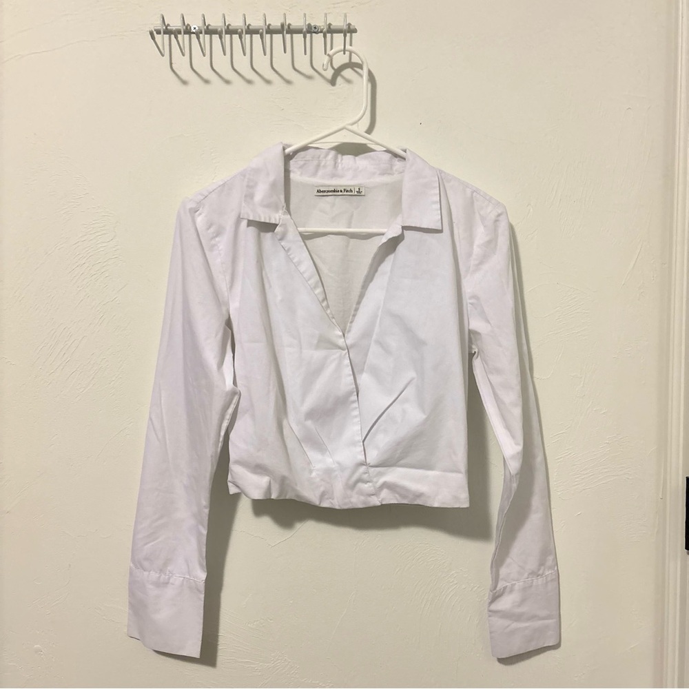 Abercrombie & Fitch Cropped Collared White Blouse
